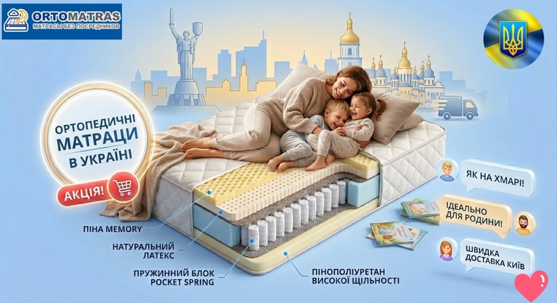 ✨ Комфортний сон починається з правильної підтримки ✔️ Пропонуємо широкий вибір ортопедичних матраців в Україні, розроблених для повного відновлення ваших сил. У каталозі представлені моделі з незалежними пружинними блоками та інноваційні безпружинні рішення з ефектом пам’яті. Використання екологічних матеріалів, як-от натуральний латекс та кокосове волокно, забезпечує ідеальний мікроклімат і довговічність. Подбайте про здоров’я своєї спини, обравши матрац, що адаптується до кожного вашого руху. ORTO❤MATRAS — ваш експерт зі здорового сну! Ми не просто склад-магазин, а команда, що дбає про ваш відпочинок 24/7. Шукаєте, де купити матрац на ліжко з ідеальною підтримкою? Чи потрібен якісний топпер на диван, щоб вирівняти поверхню та додати комфорту? У нас є рішення для кожного! Пропонуємо ортопедичні моделі, що підлаштовуються під ваші потреби та дарують легкість щоранку. Лише екологічні матеріали та перевірена якість від «ОРТОМАТРАЦ». Обирайте свій ідеальний варіант для спальні чи вітальні вже зараз. Ваш затишок — наша головна мета. Прокидайтеся з посмішкою разом із нами!